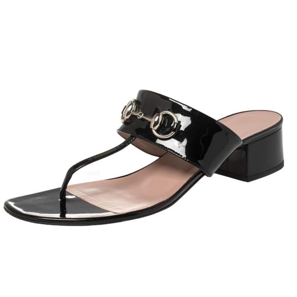 Gucci Shoes - GUCCI Patent T-Bar Strap Horsebit Sandals